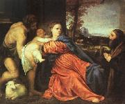 TIZIANO Vecellio Holy Family and Donor t oil
